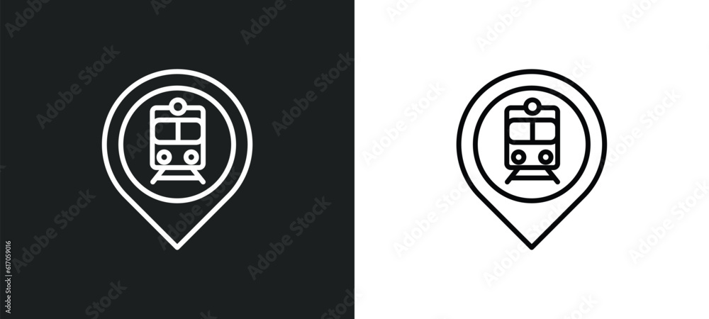 Poster tram stop line icon in white and black colors. tram stop flat vector icon from tram stop collection 