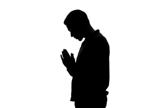 Silhouette of Man Praying - Generative AI.