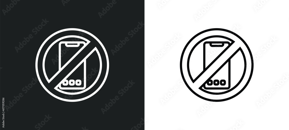 Poster no mobile phone line icon in white and black colors. no mobile phone flat vector icon from no mobile