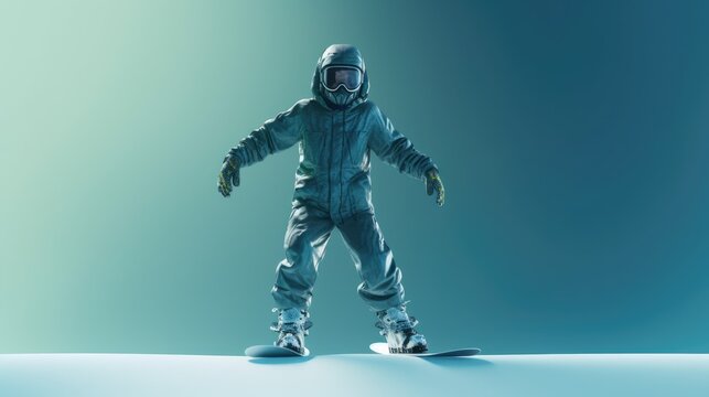 man on snowboard on blue background, Generative AI