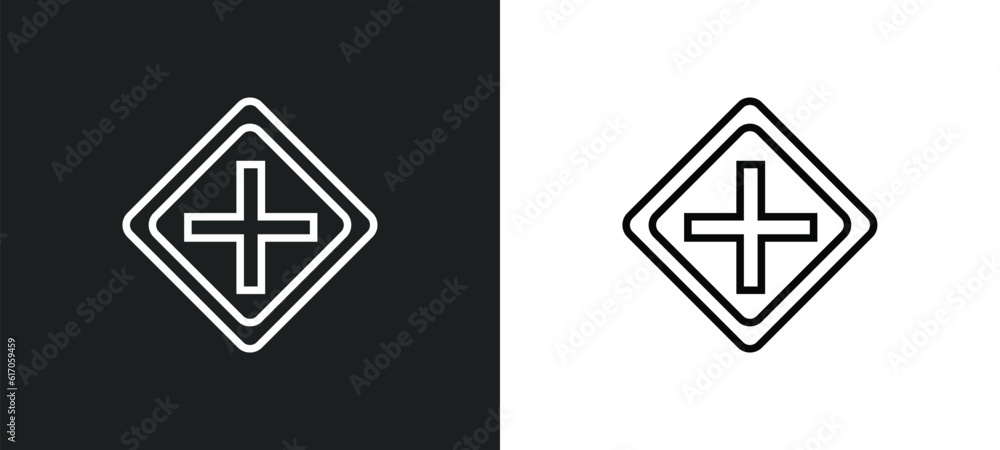 Poster intersection line icon in white and black colors. intersection flat vector icon from intersection co