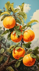 Oranges fruits vintage art illustration. Natural eco food design. Generative AI