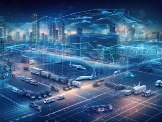 AI in logistics and supply chain management concept, transportation logistics optimization, Smart Logistics. Generative AI