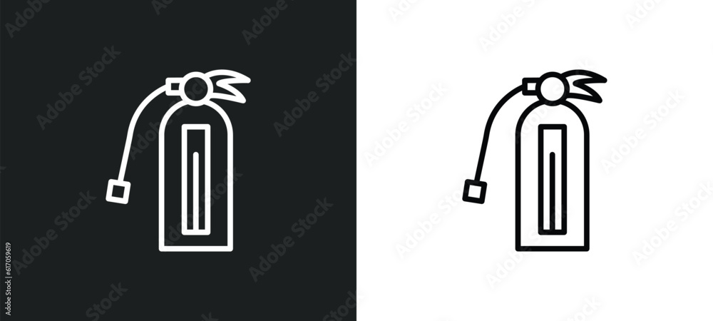 Poster flame extinguisher line icon in white and black colors. flame extinguisher flat vector icon from fla