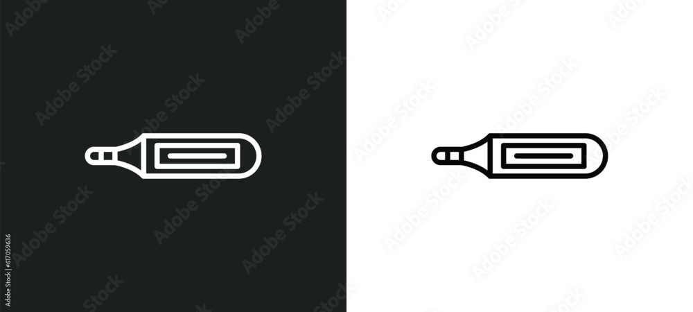 Poster body thermometer line icon in white and black colors. body thermometer flat vector icon from body th