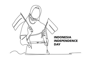 Single one line drawing 17th August Indonesia Happy Independence Day. Continuous line draw design graphic vector illustration.