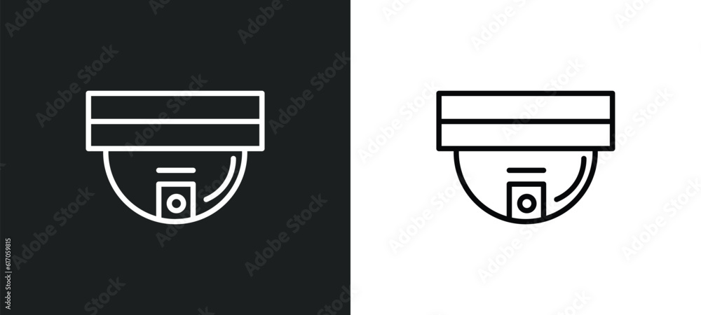 Poster security cam line icon in white and black colors. security cam flat vector icon from security cam co
