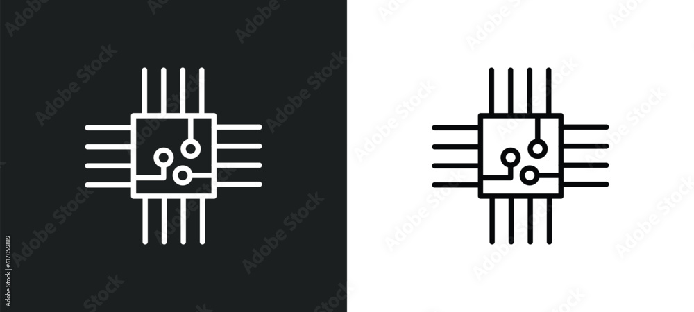 Poster big chip line icon in white and black colors. big chip flat vector icon from big chip collection for