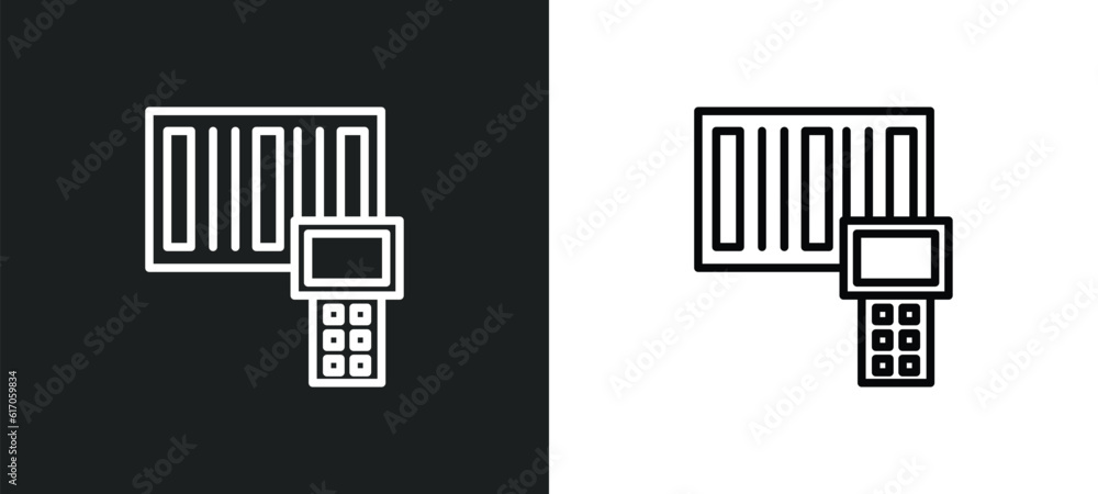 Poster portable scanner line icon in white and black colors. portable scanner flat vector icon from portabl