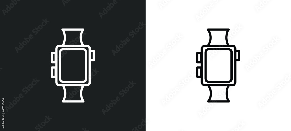 Poster smart watch line icon in white and black colors. smart watch flat vector icon from smart watch colle