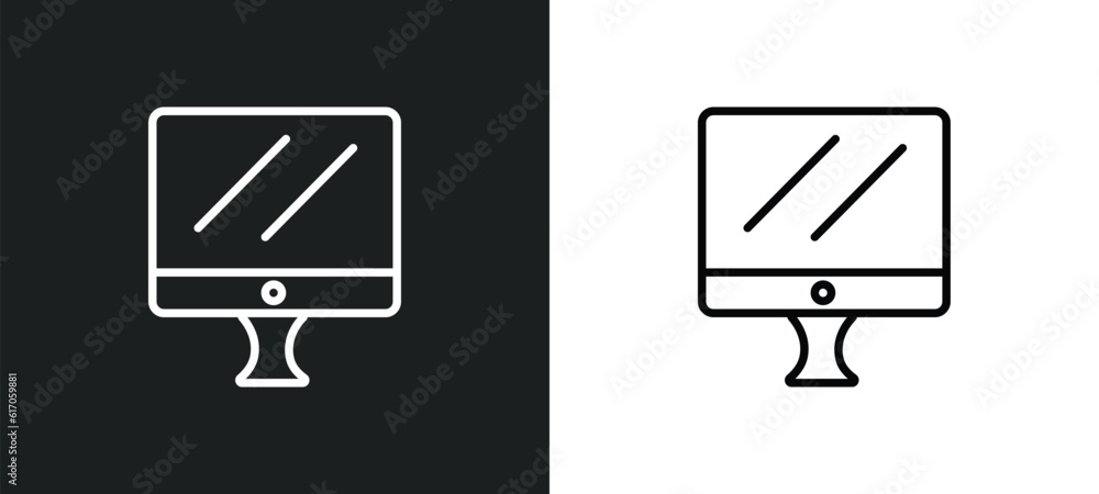 Poster simple screen line icon in white and black colors. simple screen flat vector icon from simple screen