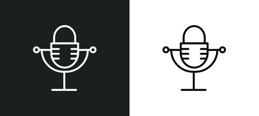 old mic line icon in white and black colors. old mic flat vector icon from old mic collection for web, mobile apps and ui.