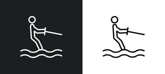waterski line icon in white and black colors. waterski flat vector icon from waterski collection for web, mobile apps and ui.