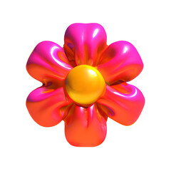 Glossy bubbly surreal 3D flower isolated. Psychedelic colourful element for your business and brand. Trippy trendy fantasy floral illustration. Glass vivid colours. Modern artificial image.