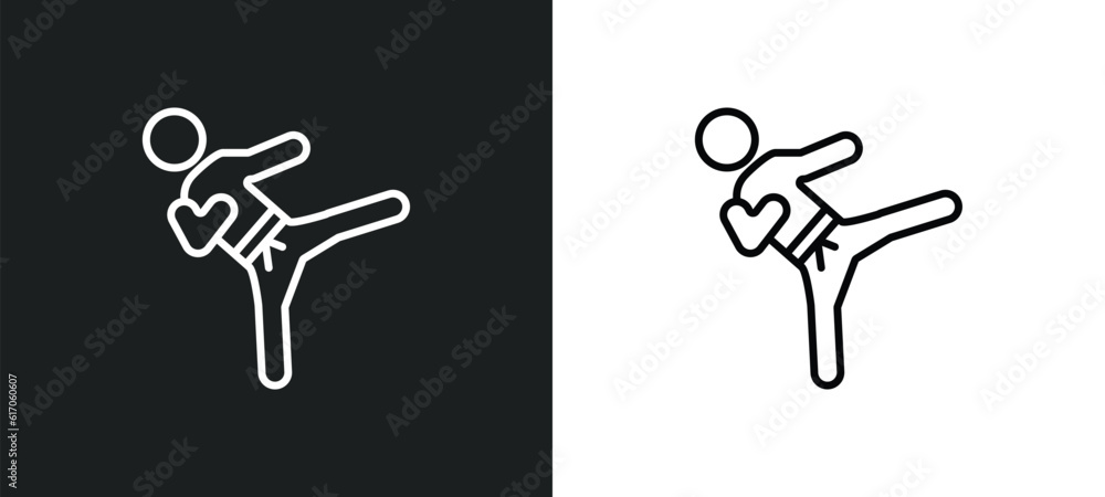 Poster karate fighter line icon in white and black colors. karate fighter flat vector icon from karate figh