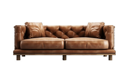 Brown leather sofa loft style isolated on transparent or white background
