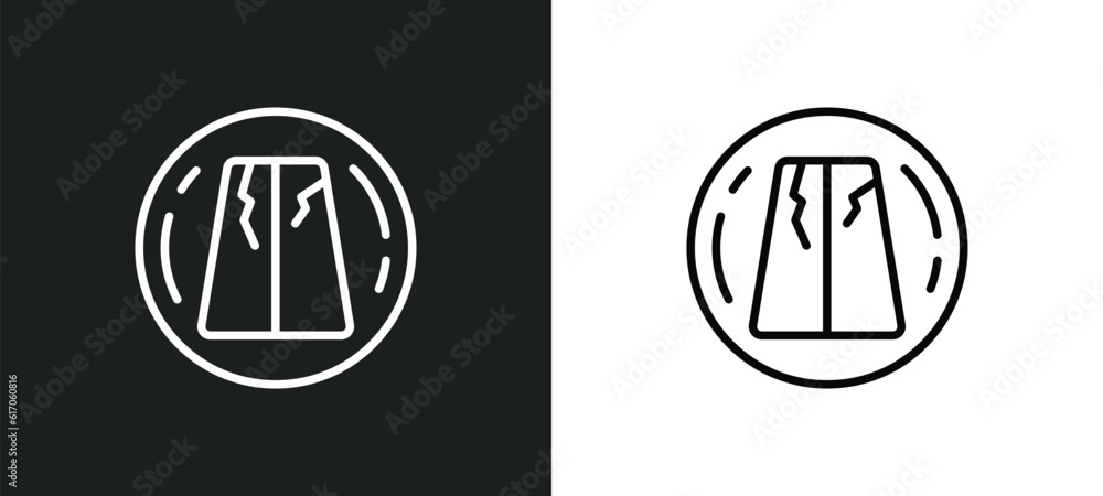 Poster road collapse line icon in white and black colors. road collapse flat vector icon from road collapse