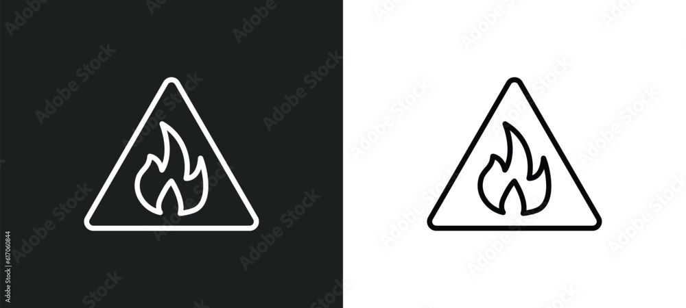 Aufkleber fire warning line icon in white and black colors. fire warning flat vector icon from fire warning co
