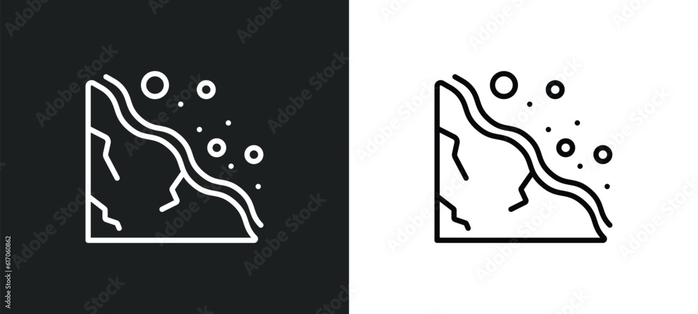 Poster landslide line icon in white and black colors. landslide flat vector icon from landslide collection 