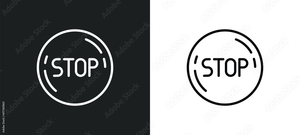Poster stop line icon in white and black colors. stop flat vector icon from stop collection for web, mobile