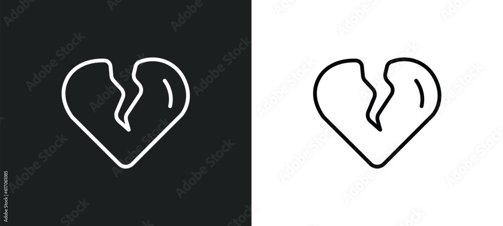 Poster broken heart line icon in white and black colors. broken heart flat vector icon from broken heart co