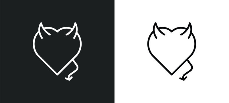devil heart with wings line icon in white and black colors. devil heart with wings flat vector icon from devil heart with wings collection for web, mobile apps and ui.
