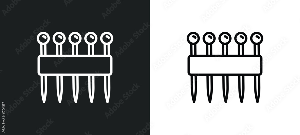 Poster of pins line icon in white and black colors. of pins flat vector icon from of pins collection for we