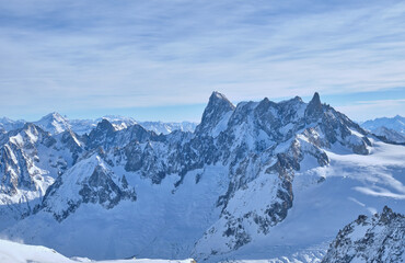 Fototapeta na wymiar Chamonix: view of mountain top station of the Aiguille du Midi in Chamonix, France