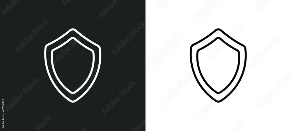 Aufkleber black shield line icon in white and black colors. black shield flat vector icon from shield collecti