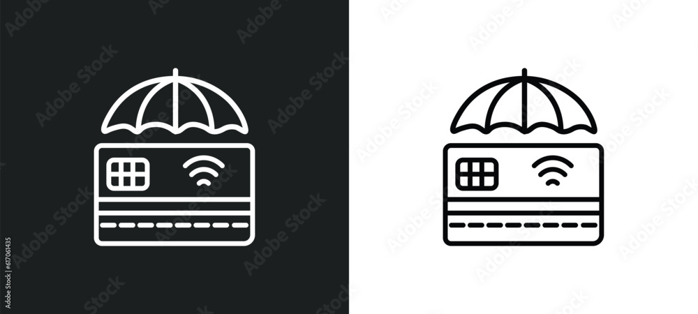 Poster protected credit card line icon in white and black colors. protected credit card flat vector icon fr