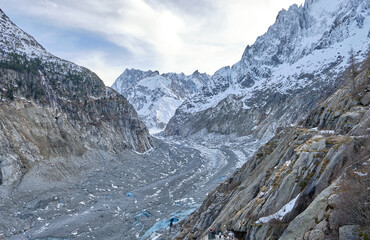 Fototapeta na wymiar Chamonix, France: The Mer de Glace - Sea of Ice - a valley glacier located in the Mont Blanc massif