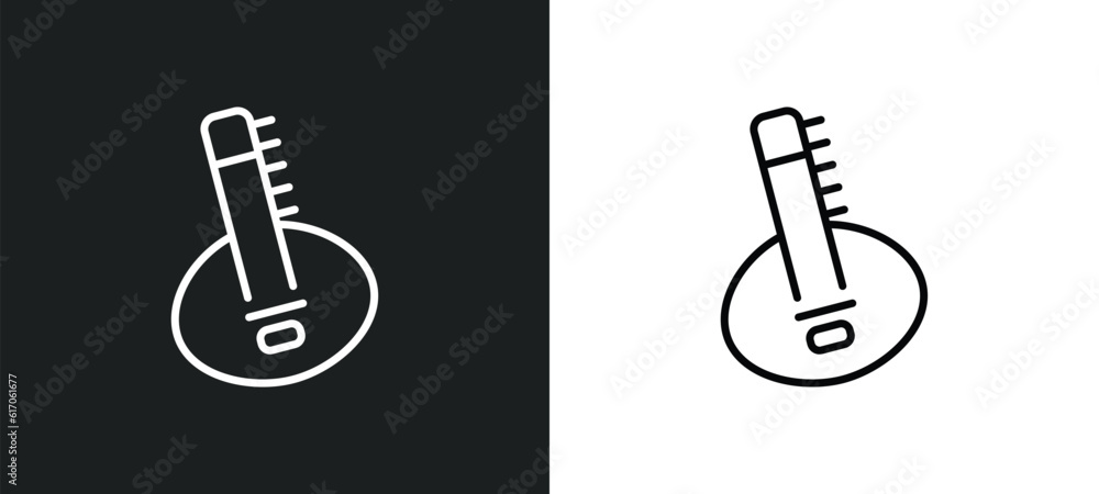 Poster sitar line icon in white and black colors. sitar flat vector icon from sitar collection for web, mob