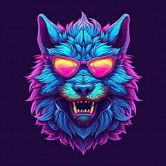 Emblem of Werewolf character illustration. Colorful logotype style design. Generative AI