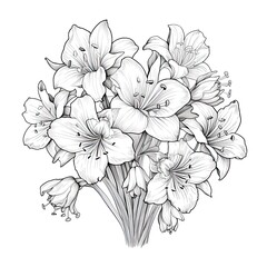Cute Bluebell flower in coloring page style illustration. Line art painting. Generative AI