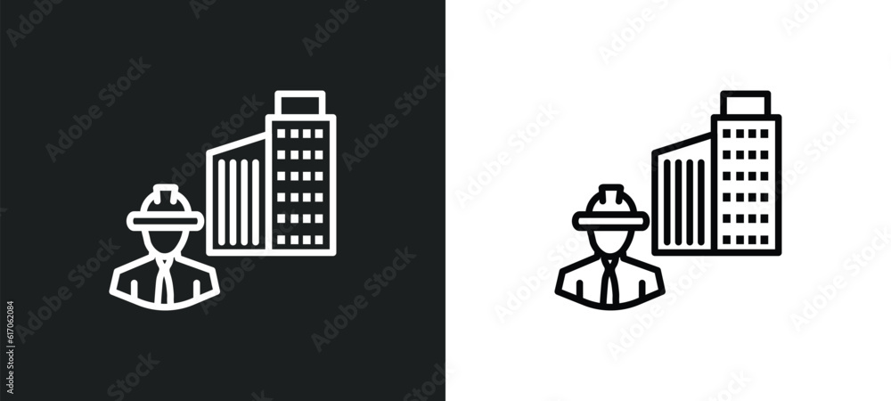 Poster civil engineer line icon in white and black colors. civil engineer flat vector icon from civil engin