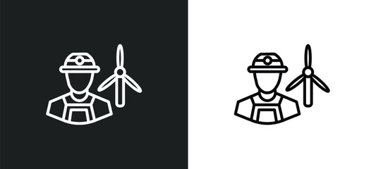 wind turbine technician line icon in white and black colors. wind turbine technician flat vector icon from wind turbine technician collection for web, mobile apps and ui. © IconArt