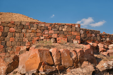 The ruins of the ancient fortress of Erebuni, the kingdom of Urartu in modern Yerevan, Armenia....