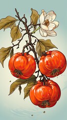 Persimmons fruits vintage art illustration. Natural eco food design. Generative AI