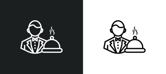 waiter line icon in white and black colors. waiter flat vector icon from waiter collection for web, mobile apps and ui.