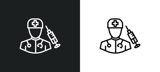 surgeon line icon in white and black colors. surgeon flat vector icon from surgeon collection for web, mobile apps and ui.