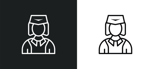 stewardess line icon in white and black colors. stewardess flat vector icon from stewardess collection for web, mobile apps and ui.