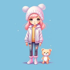 Cute Teen character illustration. Colorful kawaii style design. Generative AI