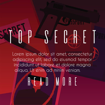 Squared banner about secret agent work flat style, vector illustration
