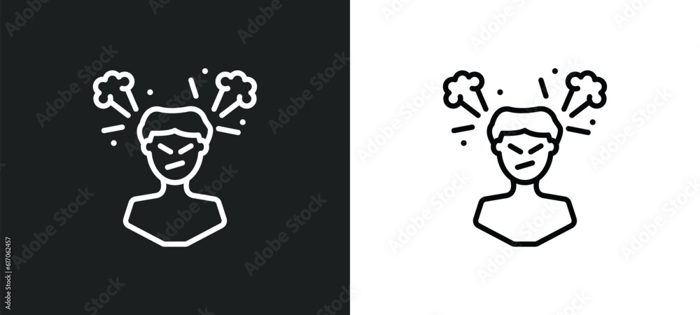 Poster man angry line icon in white and black colors. man angry flat vector icon from man angry collection 