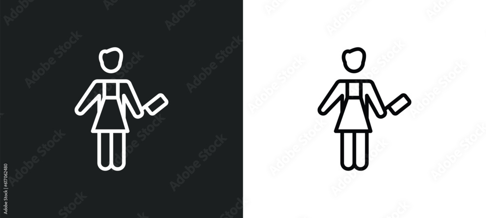 Poster butcher with knife line icon in white and black colors. butcher with knife flat vector icon from but