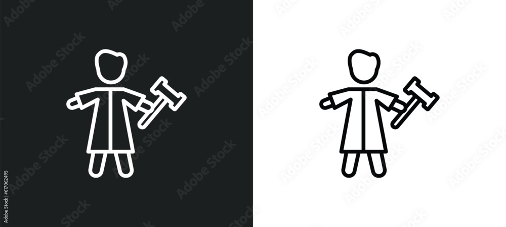 Poster judge with hammer line icon in white and black colors. judge with hammer flat vector icon from judge