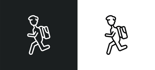 backpacker running line icon in white and black colors. backpacker running flat vector icon from backpacker running collection for web, mobile apps and ui.