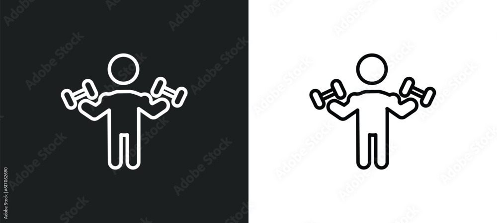 Poster biceps of a man line icon in white and black colors. biceps of a man flat vector icon from biceps of