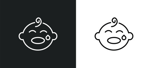 crying baby line icon in white and black colors. crying baby flat vector icon from crying baby collection for web, mobile apps and ui.