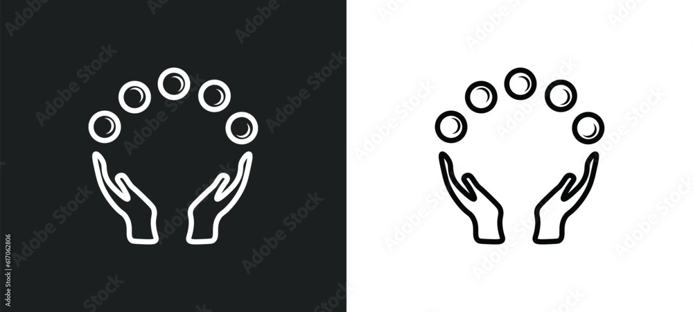 Poster juggling ball line icon in white and black colors. juggling ball flat vector icon from juggling ball